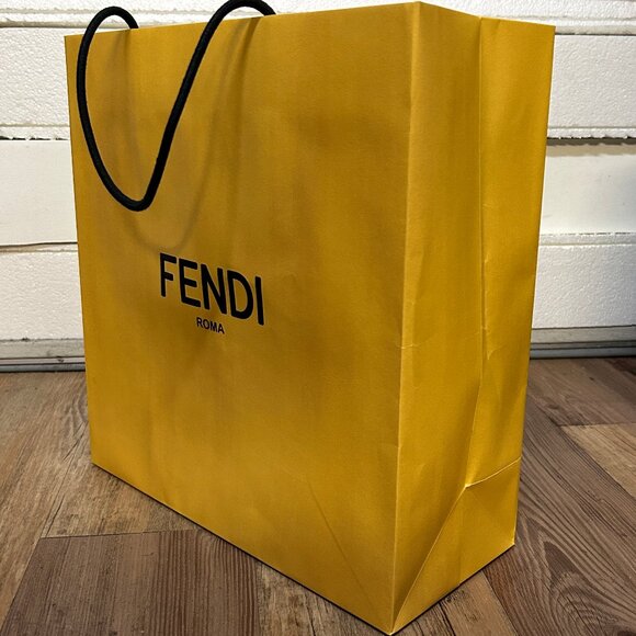 Fendi Yellow Paper Shopping Bag 13x14x5.5 Inch, Soft Rope Handles - Picture 3 of 6